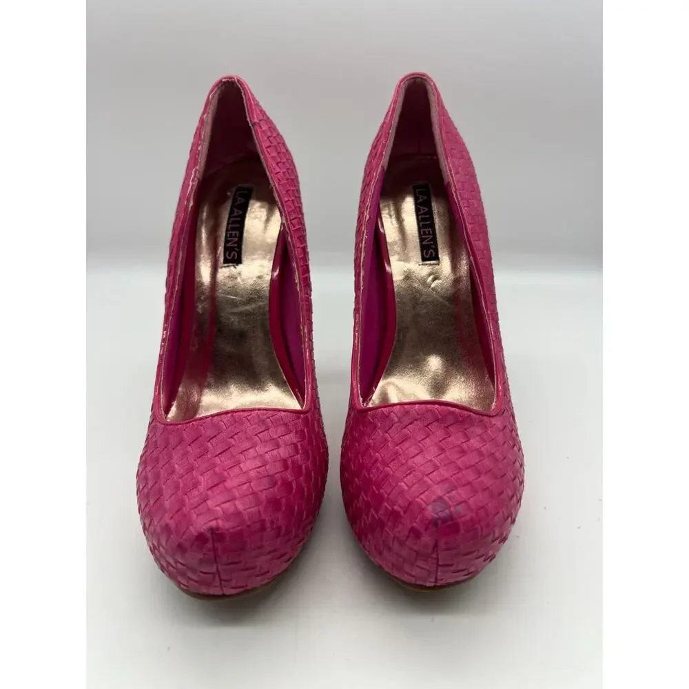 Fashion Platform Woven Basket‎ Weave Pink Stiletto Heels Size 8 LA Allen's